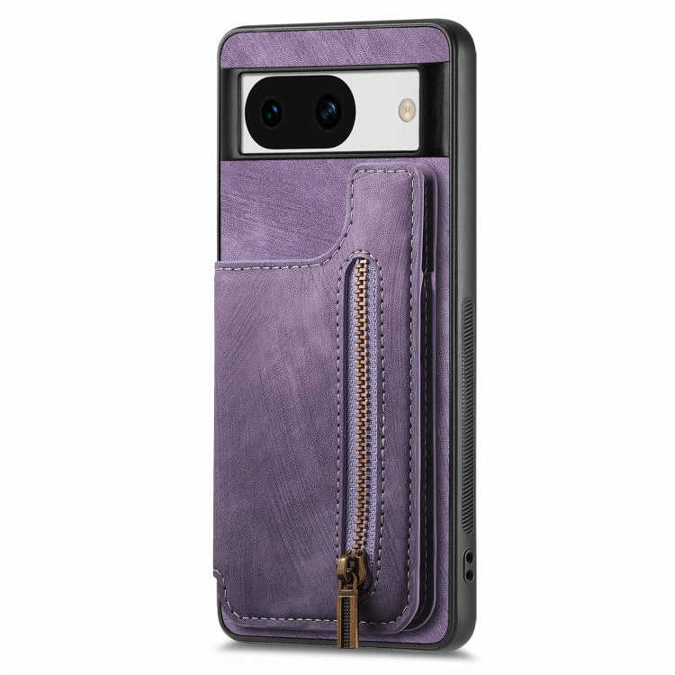 For Google Pixel 8a Retro Leather Zipper Wallet Back Phone Case