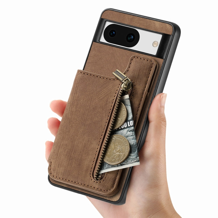 For Google Pixel 8a Retro Leather Zipper Wallet Back Phone Case