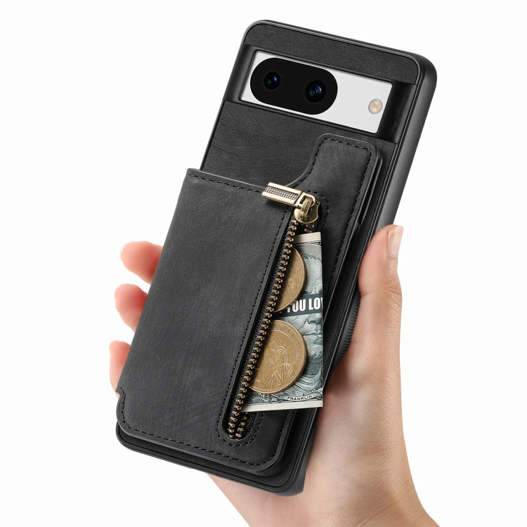 For Google Pixel 8a Retro Leather Zipper Wallet Back Phone Case