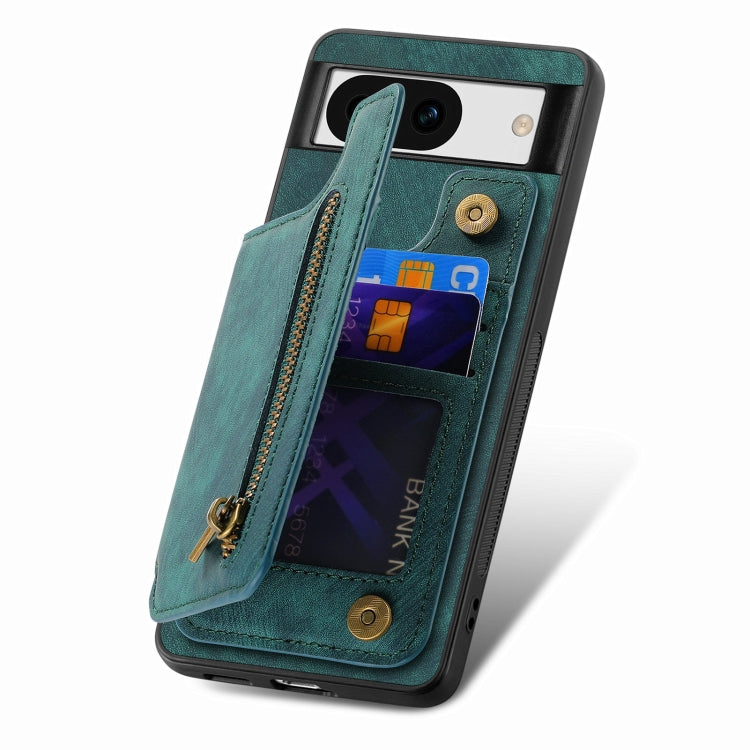 For Google Pixel 8a Retro Leather Zipper Wallet Back Phone Case