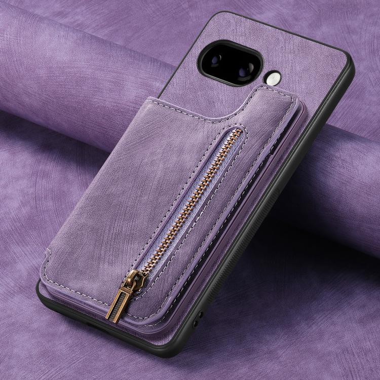 For Google Pixel 9a Retro Leather Zipper Wallet Back Phone Case