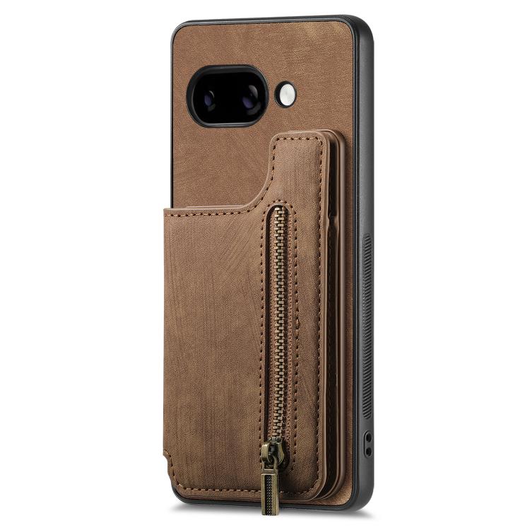 For Google Pixel 9a Retro Leather Zipper Wallet Back Phone Case