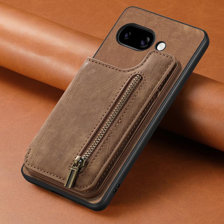 For Google Pixel 9a Retro Leather Zipper Wallet Back Phone Case