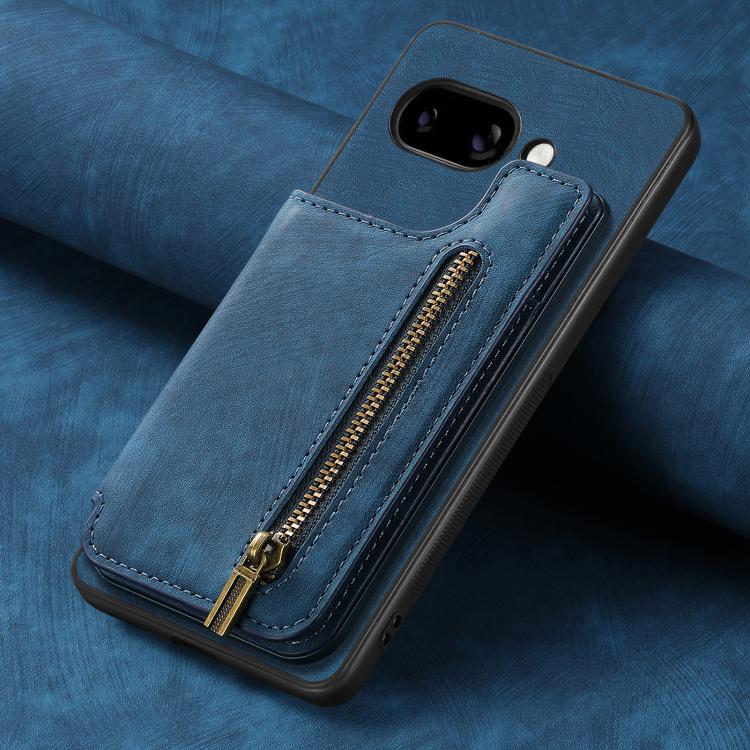 For Google Pixel 9a Retro Leather Zipper Wallet Back Phone Case