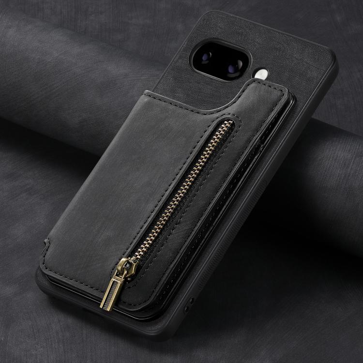For Google Pixel 9a Retro Leather Zipper Wallet Back Phone Case