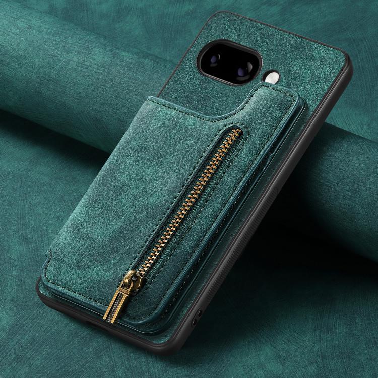 For Google Pixel 9a Retro Leather Zipper Wallet Back Phone Case