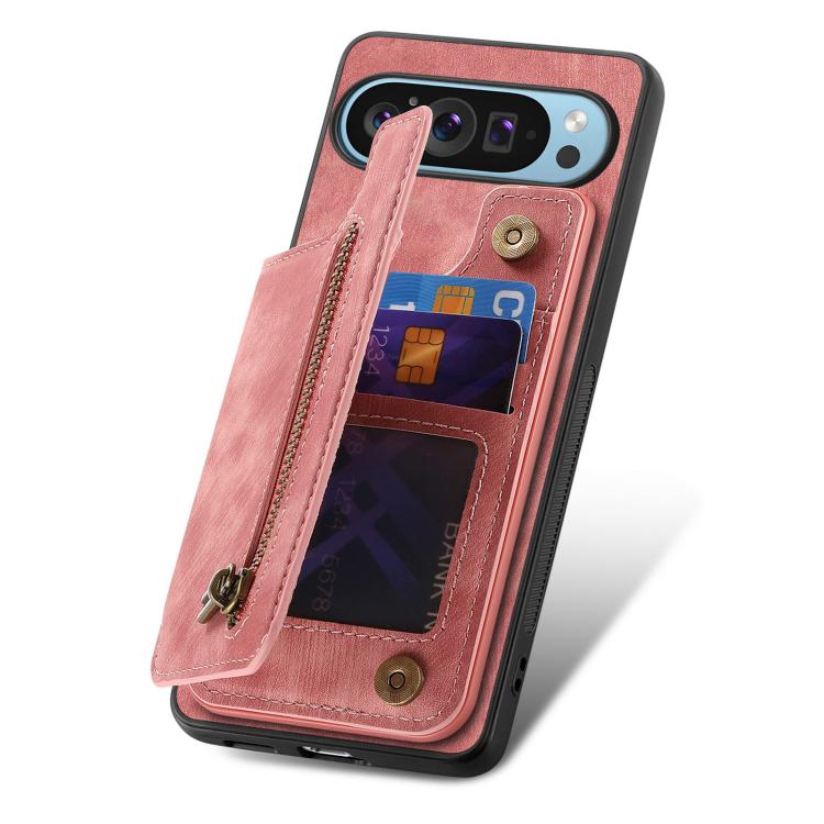 For Google Pixel 10 Pro XL Retro Leather Zipper Wallet Back Phone Case