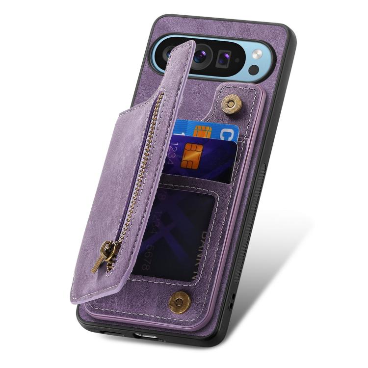 For Google Pixel 10 Pro XL Retro Leather Zipper Wallet Back Phone Case