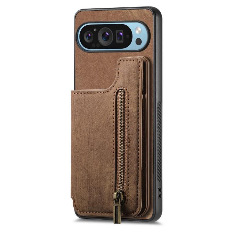 For Google Pixel 10 Pro XL Retro Leather Zipper Wallet Back Phone Case