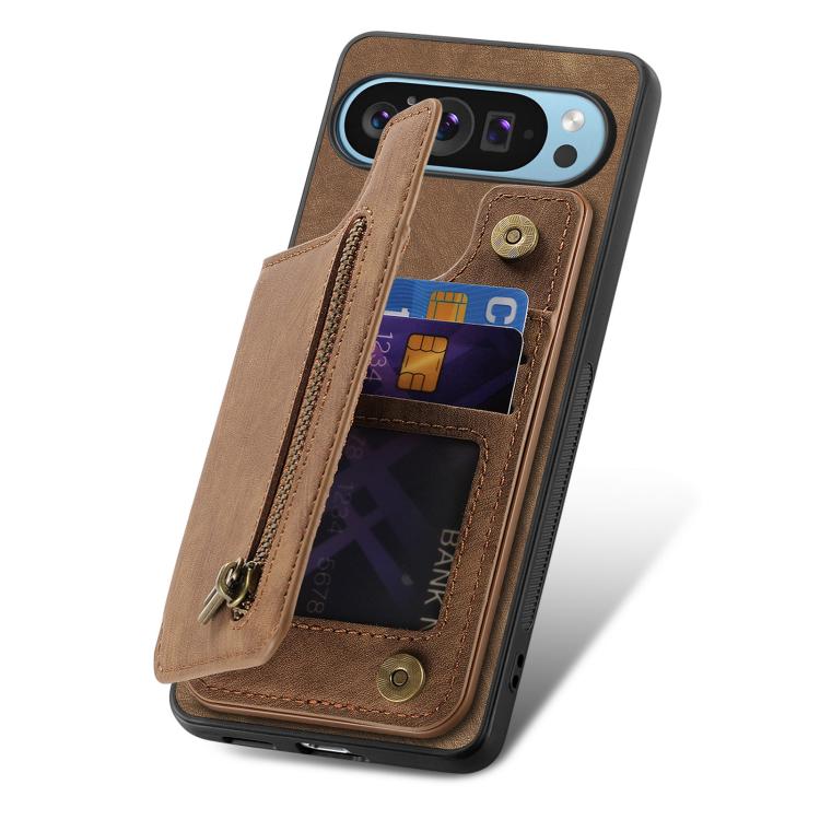 For Google Pixel 10 Pro XL Retro Leather Zipper Wallet Back Phone Case