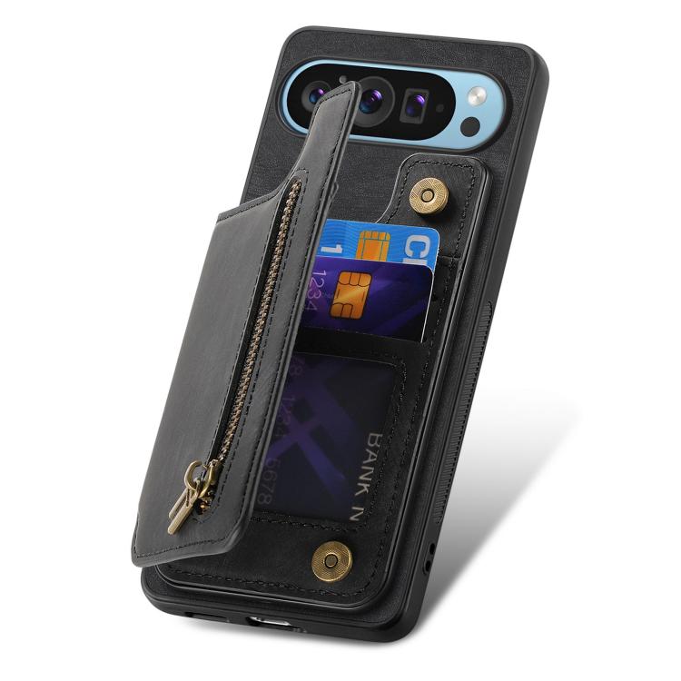 For Google Pixel 10 Pro XL Retro Leather Zipper Wallet Back Phone Case