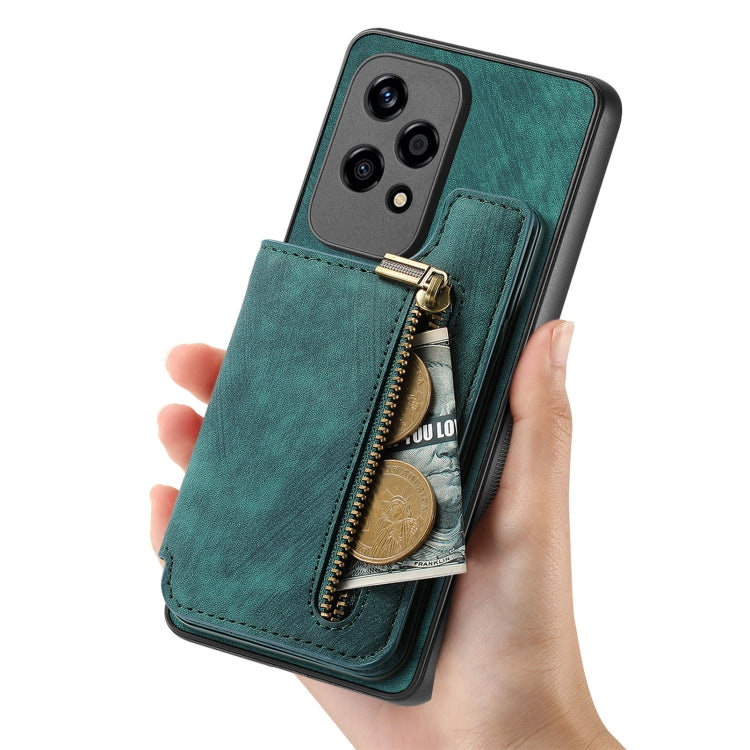 For Honor 60 Retro Leather Zipper Wallet Back Phone Case