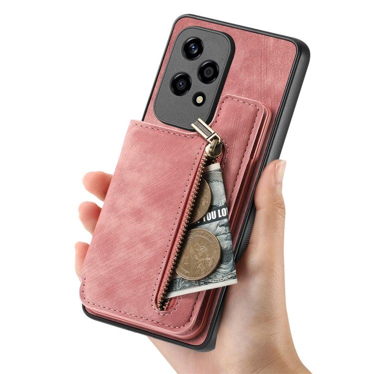 For Honor 80 Retro Leather Zipper Wallet Back Phone Case