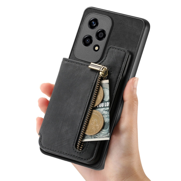 For Honor 80 SE Retro Leather Zipper Wallet Back Phone Case