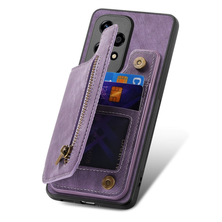 For Honor 80 Pro Retro Leather Zipper Wallet Back Phone Case