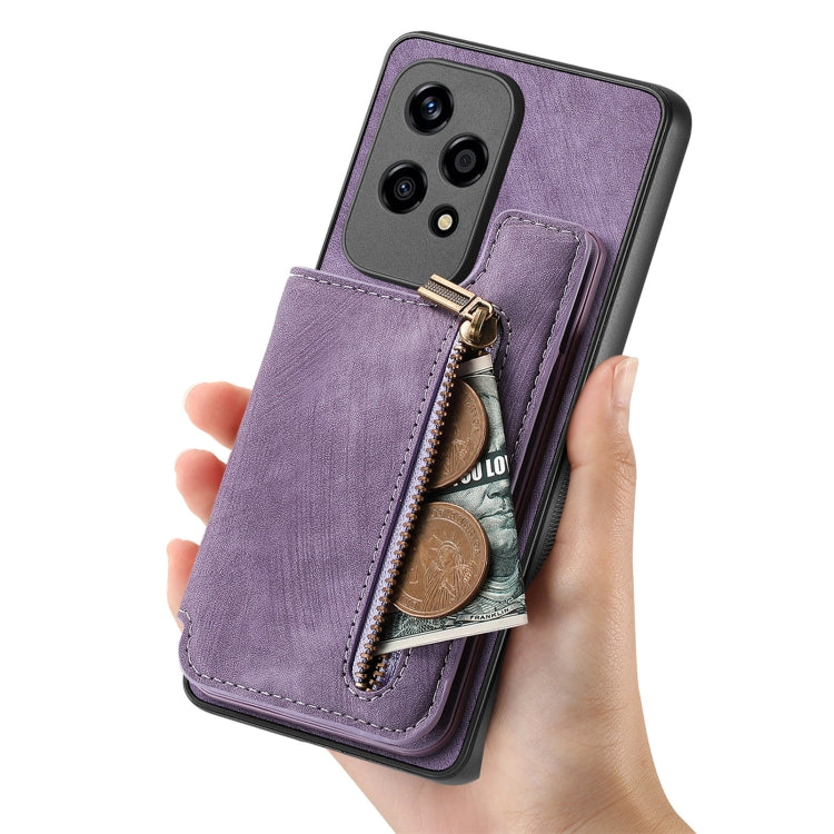 For Honor 80 Pro Retro Leather Zipper Wallet Back Phone Case