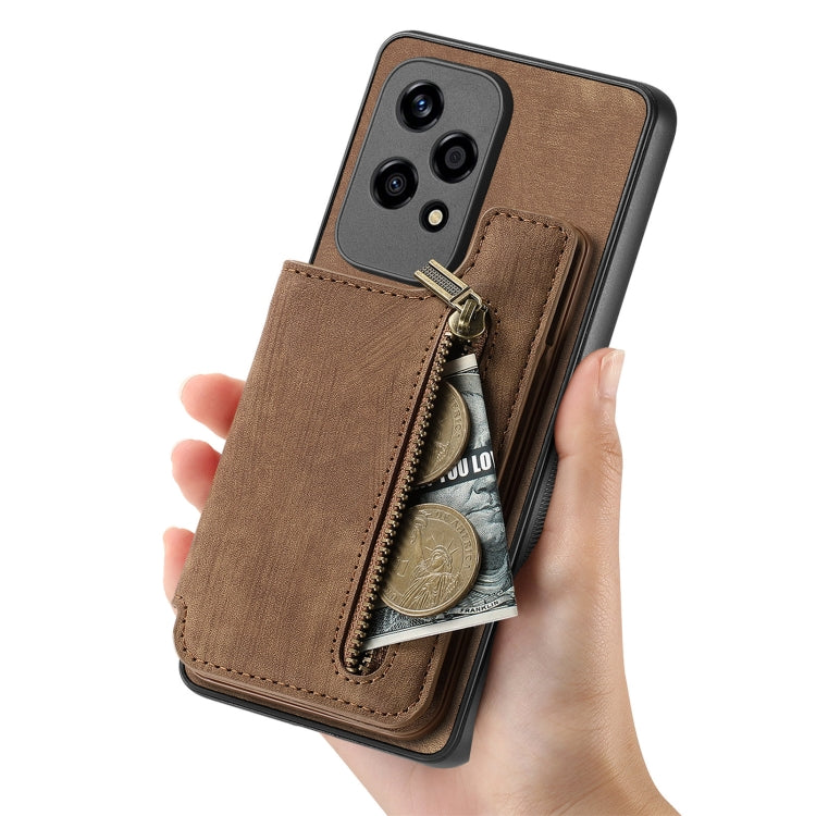 For Honor 90 Retro Leather Zipper Wallet Back Phone Case