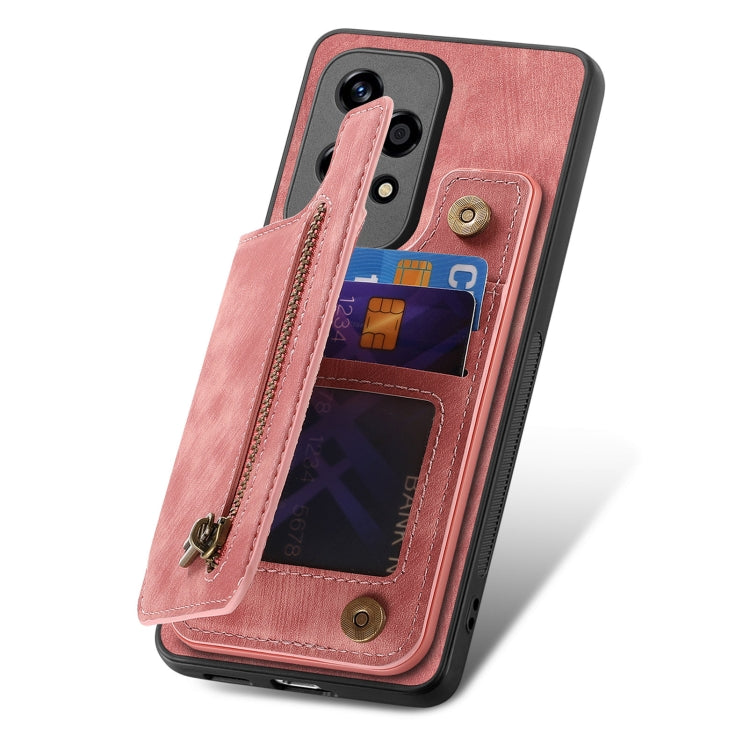 For Honor X7a Retro Leather Zipper Wallet Back Phone Case