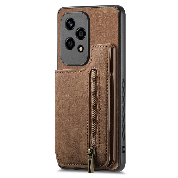 For Honor X7a Retro Leather Zipper Wallet Back Phone Case