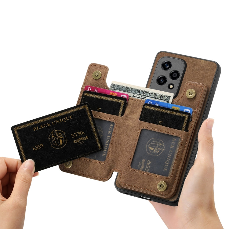 For Honor X7a Retro Leather Zipper Wallet Back Phone Case