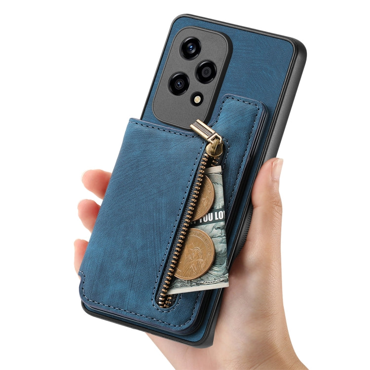 For Honor X8a Retro Leather Zipper Wallet Back Phone Case