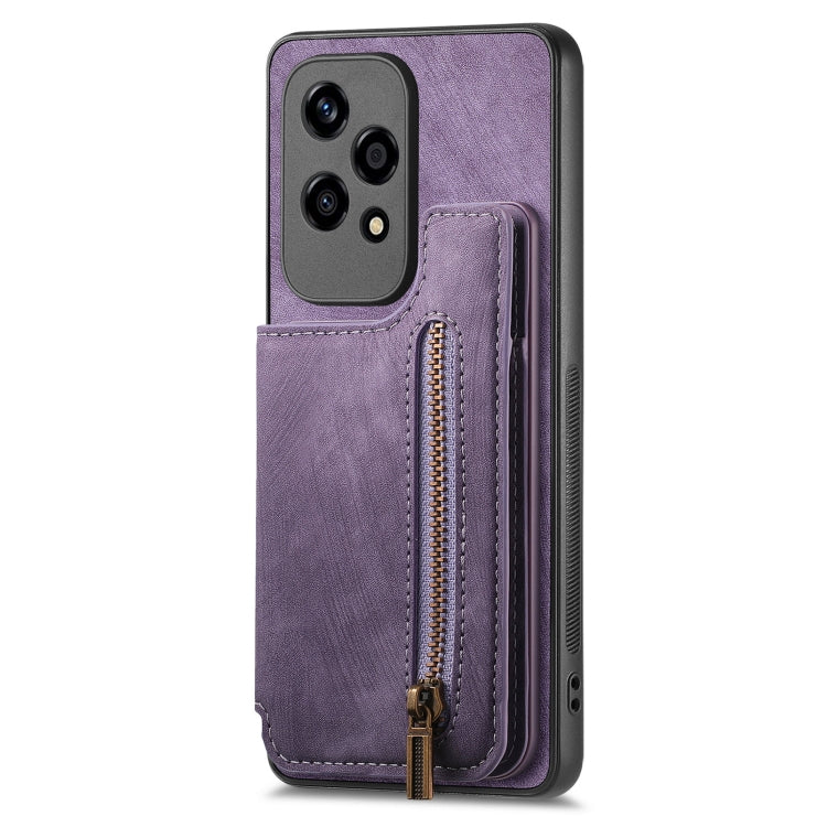 For Honor X50i+ Retro Leather Zipper Wallet Back Phone Case