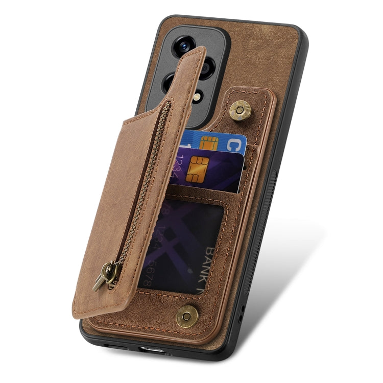 For Honor X50i+ Retro Leather Zipper Wallet Back Phone Case