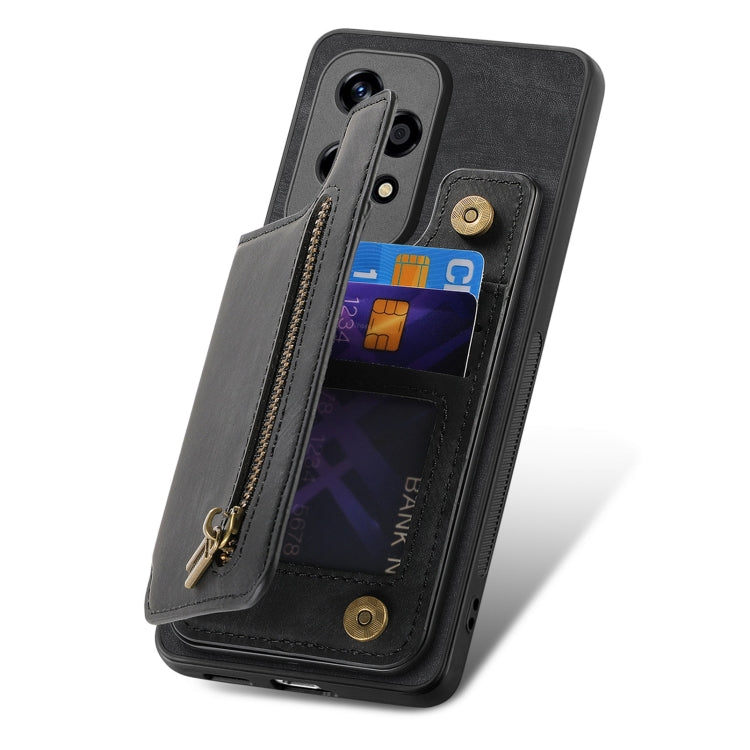 For Honor X8b Retro Leather Zipper Wallet Back Phone Case
