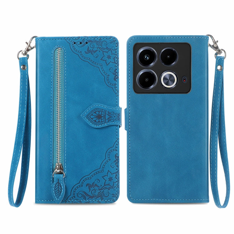 For Infinix Note 40 Embossed Flower Zipper Leather Phone Case