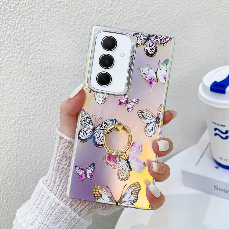 For Samsung Galaxy A55 5G Electroplating Laser Butterfly Ring Holder Phone Case