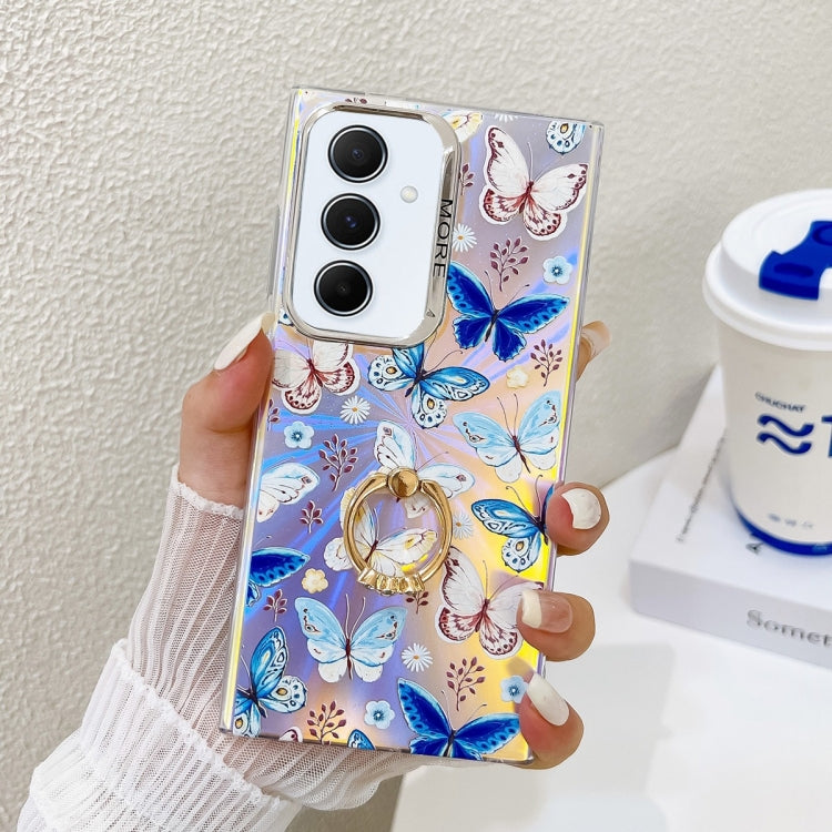 For Samsung Galaxy A55 5G Electroplating Laser Butterfly Ring Holder Phone Case