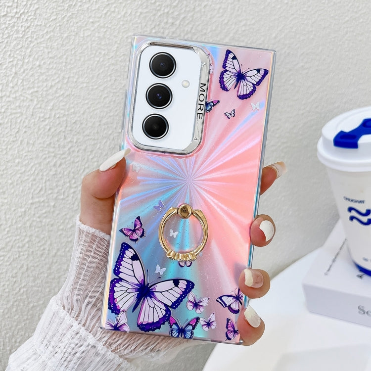 For Samsung Galaxy A55 5G Electroplating Laser Butterfly Ring Holder Phone Case