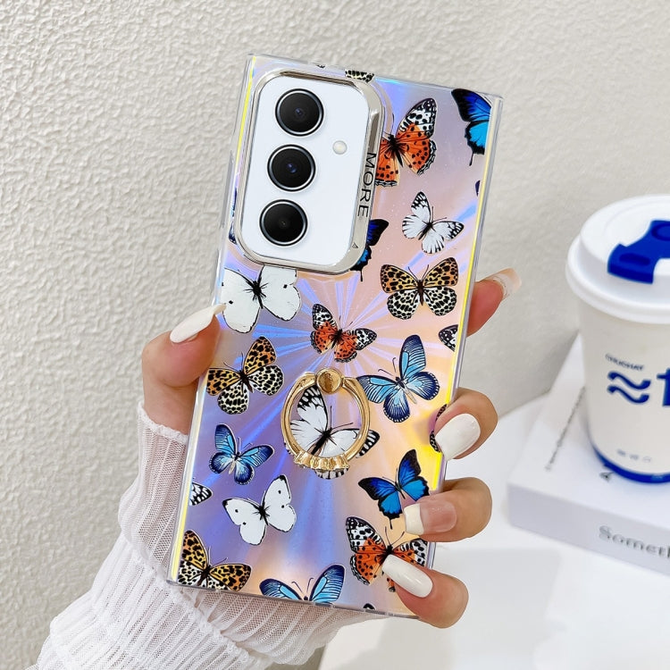 For Samsung Galaxy A55 5G Electroplating Laser Butterfly Ring Holder Phone Case