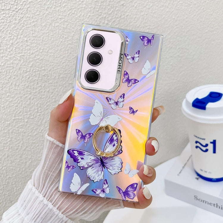 For Samsung Galaxy A35 5G Electroplating Laser Butterfly Ring Holder Phone Case