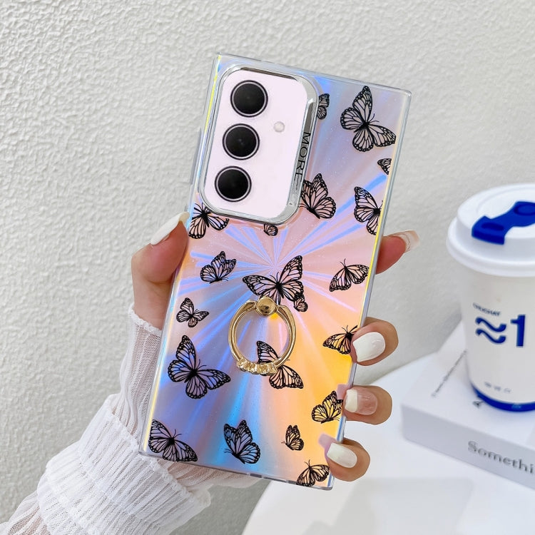 For Samsung Galaxy A35 5G Electroplating Laser Butterfly Ring Holder Phone Case