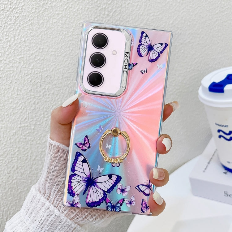 For Samsung Galaxy A35 5G Electroplating Laser Butterfly Ring Holder Phone Case