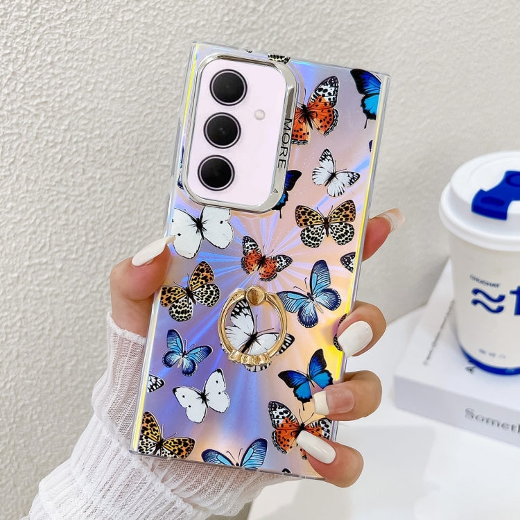 For Samsung Galaxy A35 5G Electroplating Laser Butterfly Ring Holder Phone Case