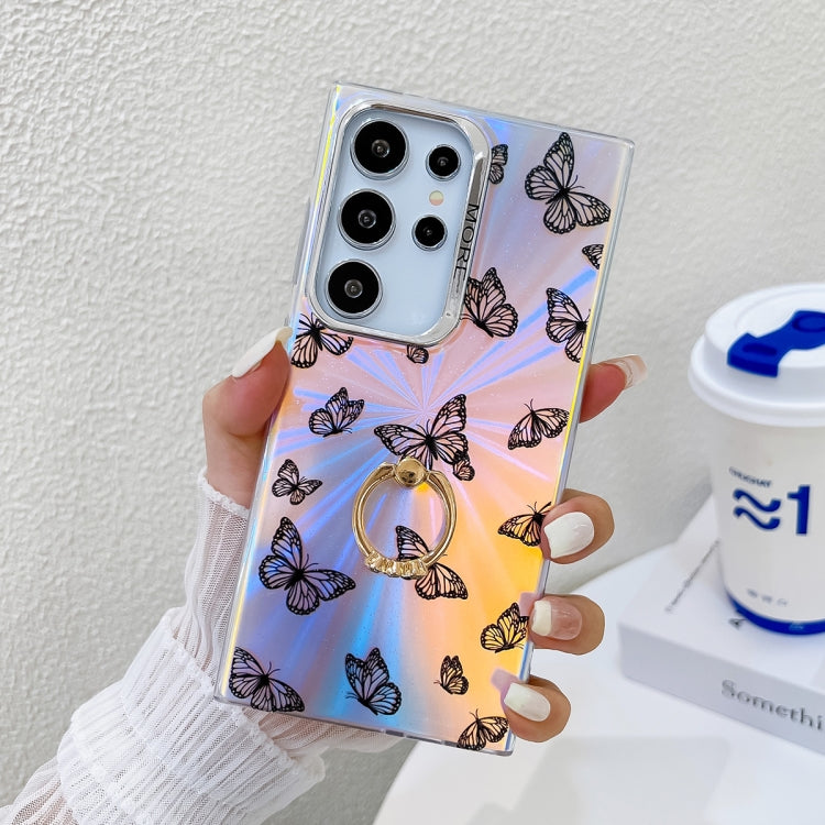 For Samsung Galaxy S24 Ultra 5G Electroplating Laser Butterfly Ring Holder Phone Case
