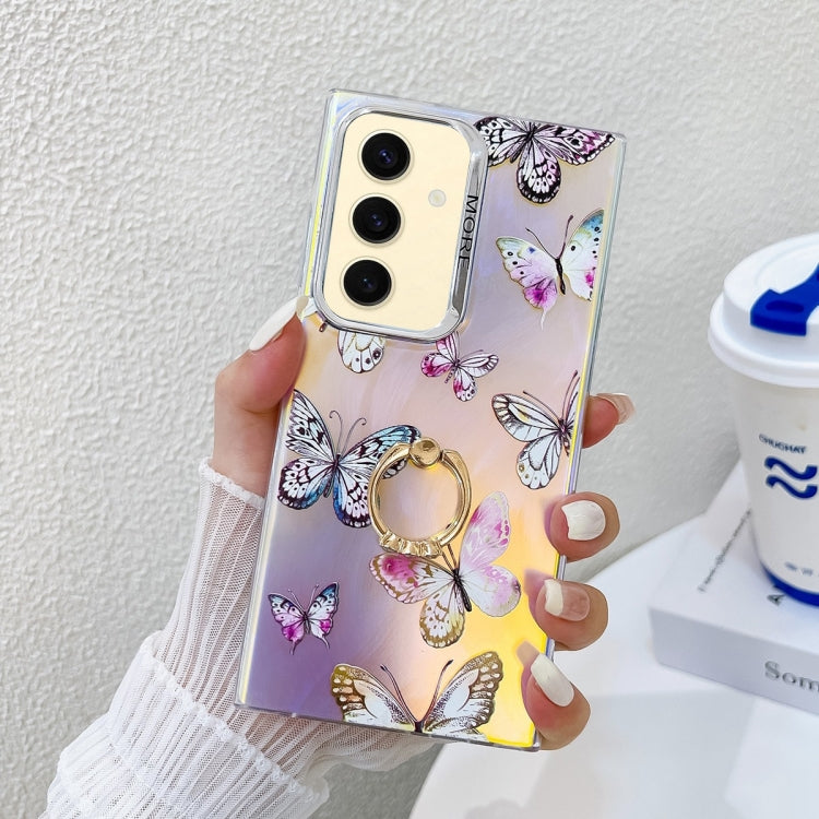For Samsung Galaxy S24 5G Electroplating Laser Butterfly Ring Holder Phone Case
