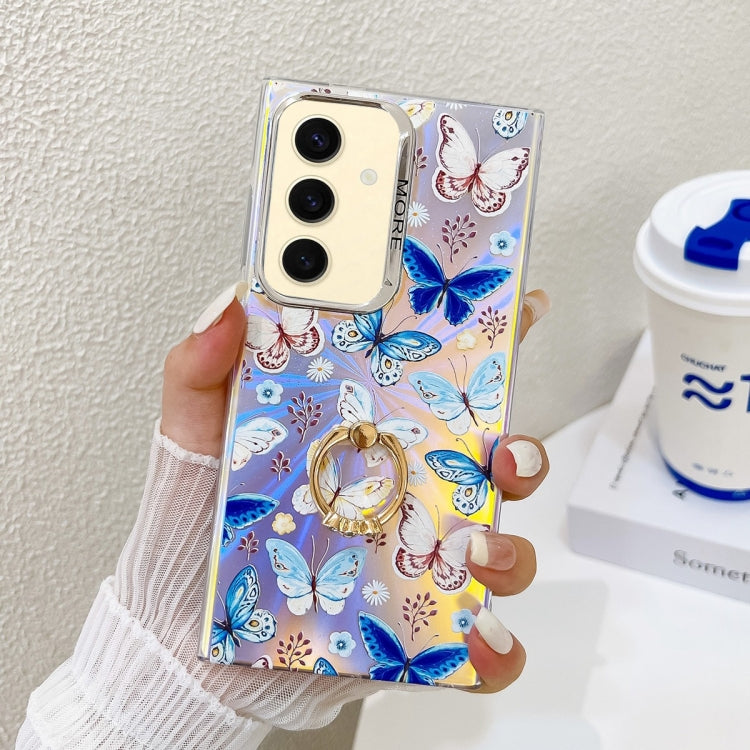 For Samsung Galaxy S24 5G Electroplating Laser Butterfly Ring Holder Phone Case