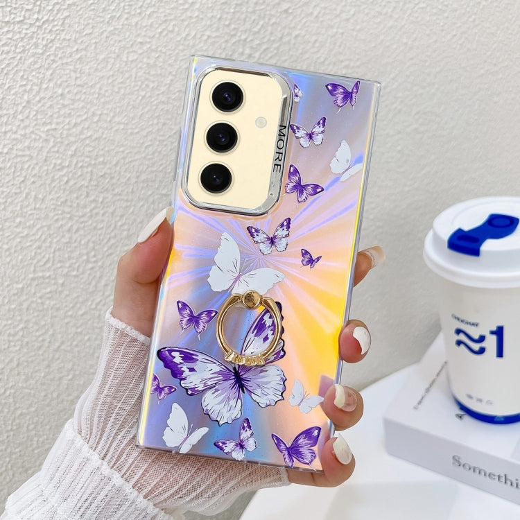 For Samsung Galaxy S24 5G Electroplating Laser Butterfly Ring Holder Phone Case