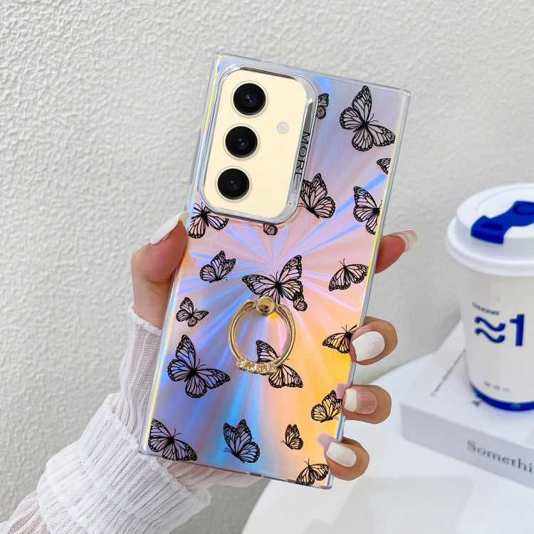 For Samsung Galaxy S24 5G Electroplating Laser Butterfly Ring Holder Phone Case