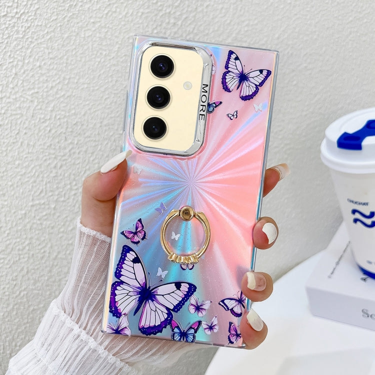 For Samsung Galaxy S24 5G Electroplating Laser Butterfly Ring Holder Phone Case