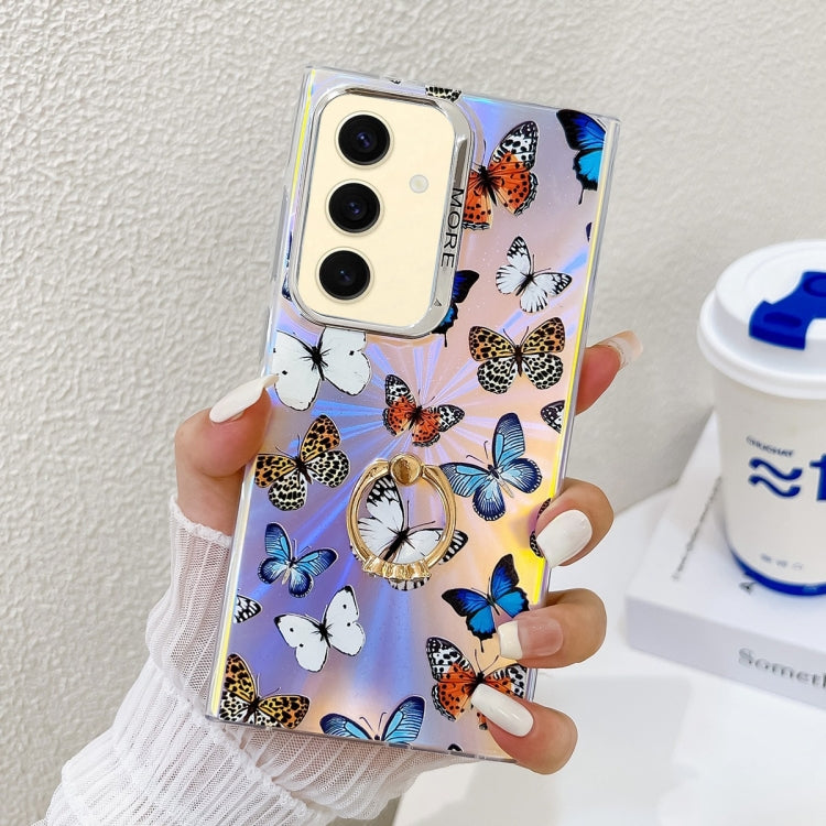 For Samsung Galaxy S24 5G Electroplating Laser Butterfly Ring Holder Phone Case
