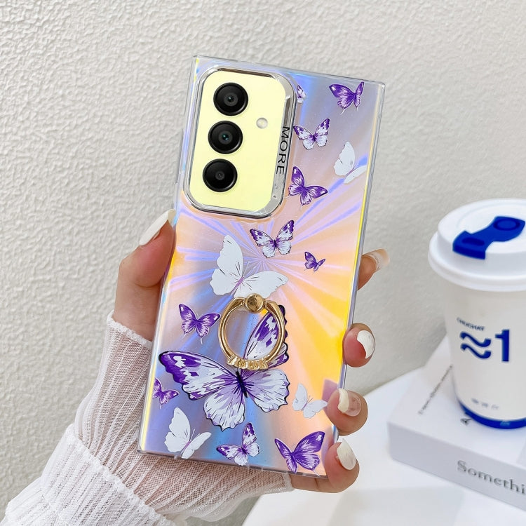 For Samsung Galaxy A15 5G Electroplating Laser Butterfly Ring Holder Phone Case