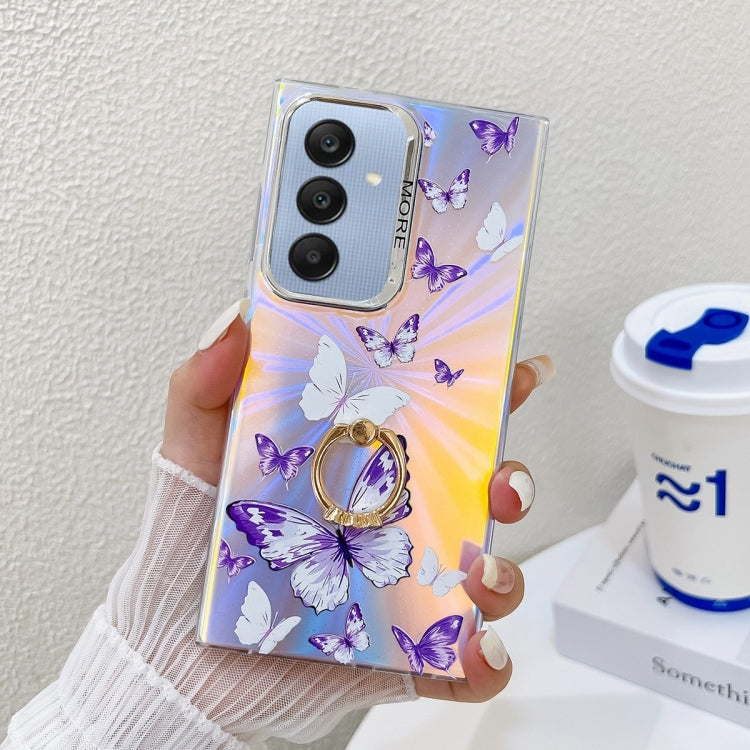 For Samsung Galaxy A25 5G Electroplating Laser Butterfly Ring Holder Phone Case