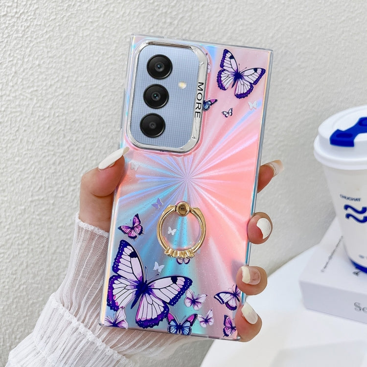 For Samsung Galaxy A25 5G Electroplating Laser Butterfly Ring Holder Phone Case