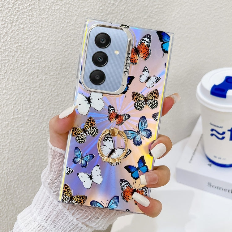 For Samsung Galaxy A25 5G Electroplating Laser Butterfly Ring Holder Phone Case
