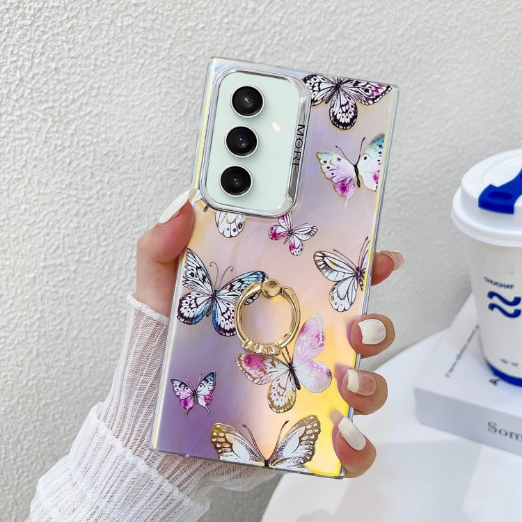 For Samsung Galaxy S23 FE 5G Electroplating Laser Butterfly Ring Holder Phone Case