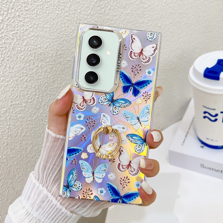 For Samsung Galaxy S23 FE 5G Electroplating Laser Butterfly Ring Holder Phone Case